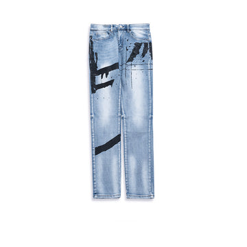 High Street Paint Spray White Slim Trousers Men and Women Same Style Jeans