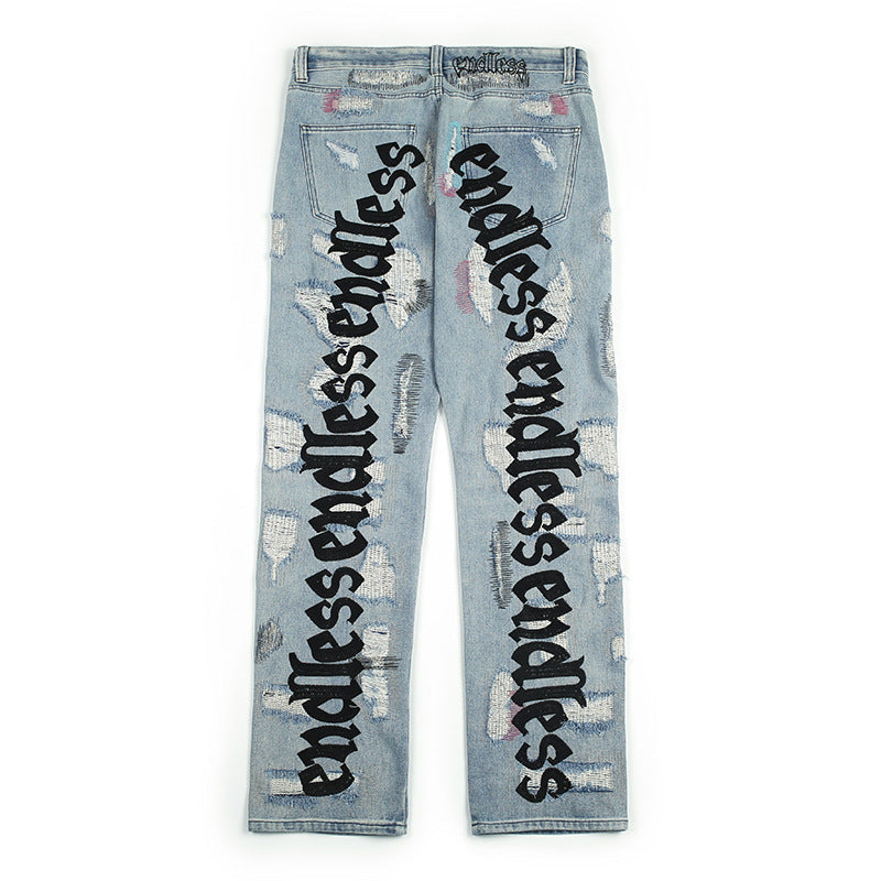 Ripped Retro Jeans Trousers For Men And Women
