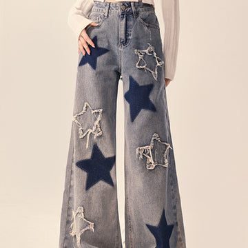 National Fashion XINGX Embroidery Washed Worn Jeans Men And Women Straight-leg Trousers