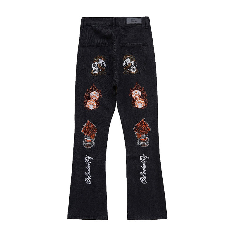 High Street Hip Hop Embroidered Back Jeans Korean Style Fashion Brand Stretch Slim Fit Skinny Pants Men