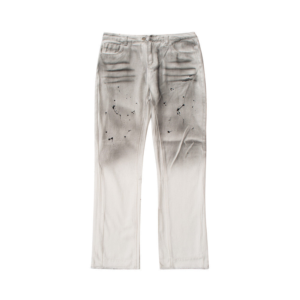 Ink Splashed Distressed Tie-dye Raw Edge Jeans For Men