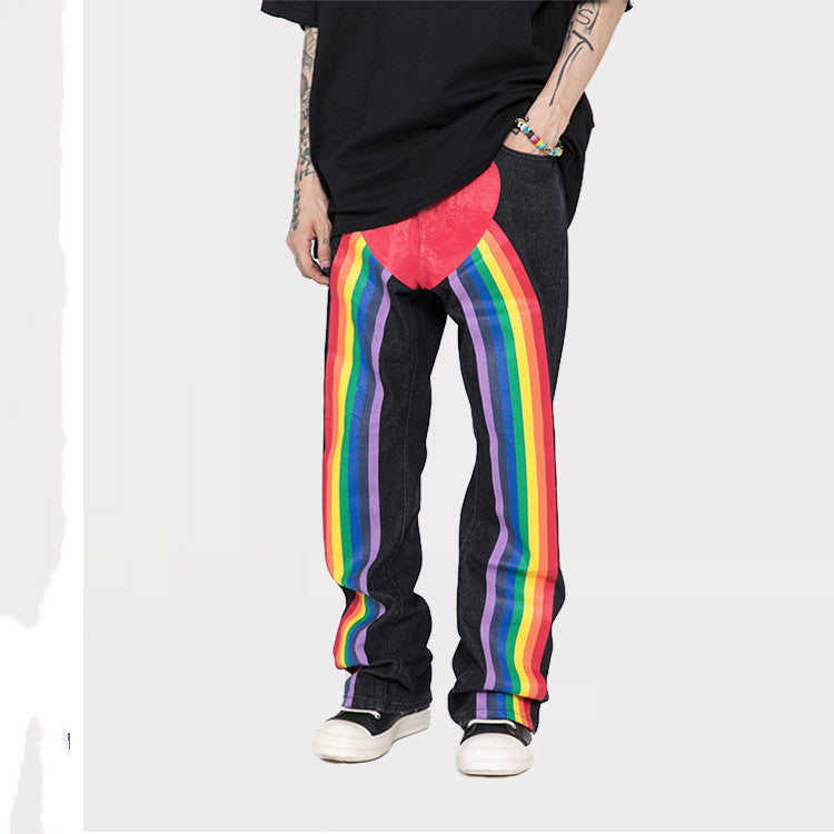 Printed Hip-hop Loose-fitting Jeans For Men And Women