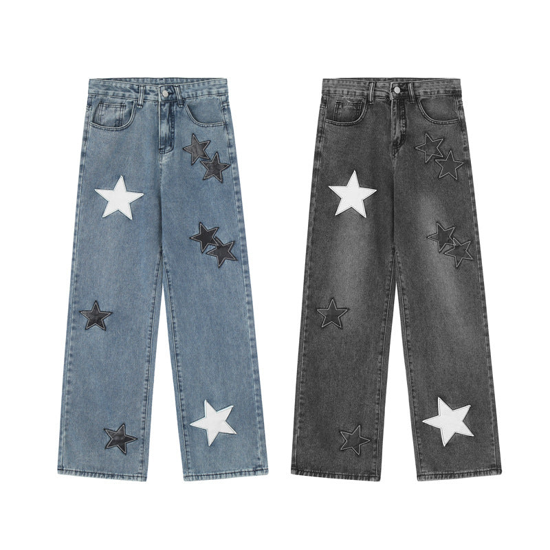 High Street Fashion Brand Star Patch Jeans For Men
