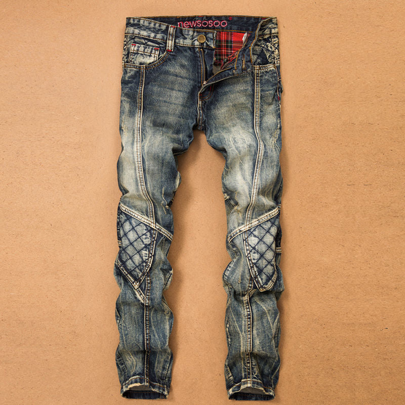 Jeans For Men Cargo Pants Splicing Denim Trousers Biker High Quality