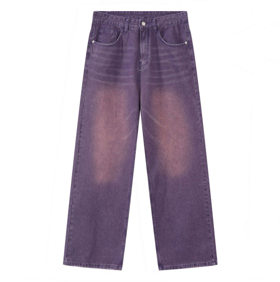 New American-style Retro Retro Gradient Purple Loose Wide-leg Jeans For Men And Women